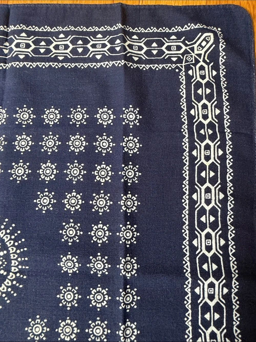 Vintage Elephant Brand Fast Color Navy Blue Bandana 100% Cotton Geometric Flower